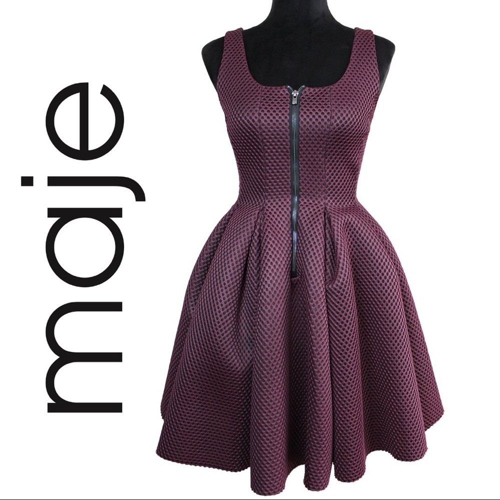 MAJE Roitfeld Honeycomb Mesh Merlot Dress Maroon S